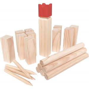 Chenquansarl-Kubb Jeu De 22 Pi&egrave;ces Pour 2 &Agrave; 12 Joueurs, En Bois Massif, Roi Rouge, Jeu Viking Avec Instructions De Jeu Et Sac En Filet &iquest; Jeu D'&eacute;checs De Gazon Su&eacute;dois - Neuf