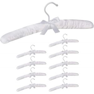 KGABERY-Satin,Set De 10,Cintre Rembourré Doux Pour Vestes,Crochet Rotatif 360°,38 Cm,Noeud,Blanc,Bois,Tissu,Métal,14x38x3 Cm - Neuf