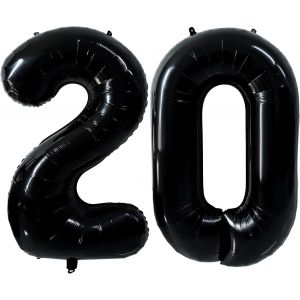 SJZG-Ballon Noir En Forme De Chiffre De 101 Cm - Ballons Noirs - D&eacute;coration De F&ecirc;te - 20 Ans - D&eacute;coration De Mariage, D'Anniversaire - Num&eacute;ro 20 - Neuf