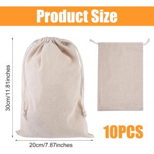 Subzonal-10 Pièces Sacs En Jute Avec Cordon De Serrage, 20×30cm Sacs Cadeaux Sachet De Thé Reutilisable, Petit Sac Tissu, Wholesale Cotton Drawstring Bags Per Fruits, Légumes, Épices, Café, Noix Et B - Neuf