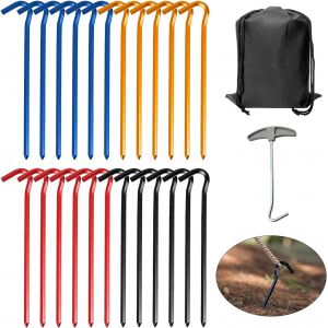 Eryi-24 Pcs Piquets De Tente Piquets De Fixation Sol 18 Cm Sardines Camping Et Extracteur De Piquets Pour Tente De Camping Jardinage Acier Galvanisé Sardine Tent - Multicolore - Neuf