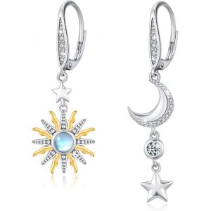 Chenquansarl-Boucles D'oreilles Lune Et Étoile Pour Femme En Argent Sterling 925 - Boucles D'oreilles En Forme D'étoile - Bijoux Irréguliers Pour Femme, Fille, Femme, Petite Amie, Mère, Cadeau, Large - Neuf