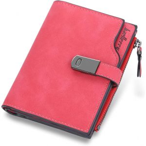 CAUC-Porte Monnaie Femme en Cuir PU Porte Feuilles pour Femme Court Lisse et Souple Petit Portefeuille Femme avec 16 Emplacements Cartes et Zipp&eacute; Pochette &agrave; Monnaie (Rouge-S) - Neuf