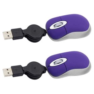 2X Mini USB Souris Filaire Rétractable Petite 1600 DPI Optique Compact Voyage pour 98 2000 XP Vista Version - Neuf