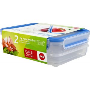 513576,2 Boîtes Alimentaires Empilables Par Clip,0,60 L,100% Hermétique,Transparent/Bleu,Clip & Close - Neuf