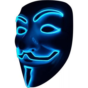 Masque Led À Lumière Bleue V Vendetta, Fil Électroluminescent, Pour Déguisement D'halloween, Fête Cosplay - Neuf