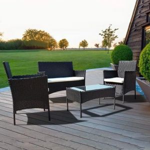 bigzzia Garden Furniture Set Outdoor Garden Table with Rattan Woven Resin Chair for Garden, Balcony - Neuf