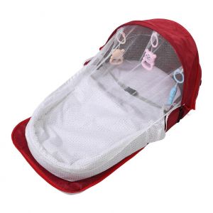 Lit Bebe Tente Lit De Voyage Sac De Transport Couffin Pliable Tissu Lin Rouge - Neuf