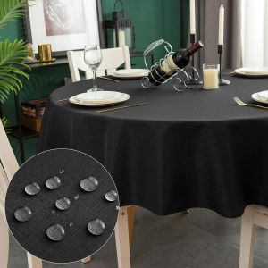 Nappe Ronde Anti-Tache Blanche ¿120cm, Nappe Imperméable Effet Lin Polyester Pour Table, Salle À Manger, Restaurant (Noir, ¿120cm) - Neuf