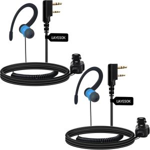 Lot de 2 paires d'&eacute;couteurs, talkie-walkie, en forme de G, 2 broches, avec microphone PTT et &eacute;couteurs pour radio UV5R 888s, UV-82HP BF-F8HP Kenwood h777 RT24 RT27 - Neuf