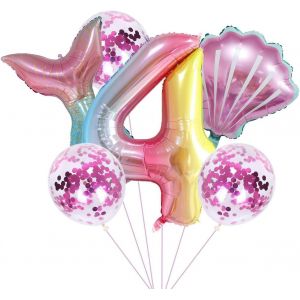 Ensemble De D&eacute;coration De F&ecirc;te D'Anniversaire Sir&egrave;ne 4 Ans Filles Ballon Color&eacute; Sir&egrave;ne 40"Xxl Num&eacute;ro 4 Chiffres Ballon 4&Egrave;me Anniversaire Fille Ballon En Aluminium Latexballons D&eacute;coration Ballon Sir&egrave; - Neuf