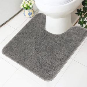 KAL-Tapis Contour Wc Antidérapant Lavable En Forme De U En Microfibre Douce Pour Salle De Bain Gris - Neuf