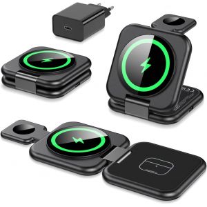3 In 1 Magnetic Induction Charger, Wireless Charger For Iphone 16 15 14 13 12 Pro Max Mini Plus, Charging Station For Apple Watch Ultra 10 9 8 7 6 Se 5 4 3, Air-Pods 4 Pro 3 2 - Neuf