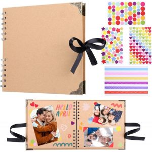 Album Photo Scrapbooking Avec 60 Pages En Papier Kraft Brun Marron 21&times;21cm Livre Scrapbooking Avec 8 Feuilles D'autocollants Cadeaux Pour Famille Livre De Souvenirs De Mariage Voyage Bebe - Neuf