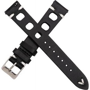 Kal-Bracelet De Montre En Cuir V&eacute;ritable Noir 18 Mm Pour Homme Nouveau Stock Vintage - Bande Course De Plong&eacute;e Original - Strap De Style R&eacute;tro Traditionnel - Neuf