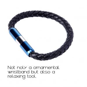 Bracelet Electrique Noir En Acier Titane Et Pu Pour Homme, 3 Couleurs, Avec Boucle Magnetique (Bleu) - Neuf