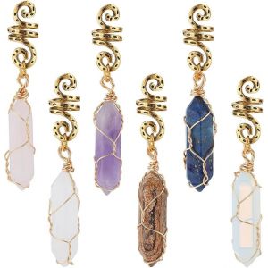 Kal-6 Pcs 6 Couleurs Dreadlock Bijoux Pendentif Cristal Pierres Précieuses Dreadlock Accessoires Anneaux De Cheveux Perles De Cheveux Pour Tresses Poignets Pinces À Cheveux Bijoux Décoration - Neuf