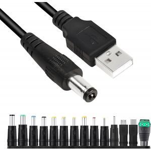 14 en 1 Câble d'alimentation USB vers DC 5v, Jeu d'Adaptateurs DC-AC 5,5 x 2,1 mm Convertisseur Universel pour Ordinateur Portable Téléphone Tablette Lenovo HP Dell ASUS Acer Accessoires de Charge - Neuf