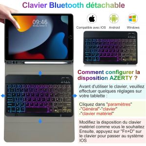 Etui Clavier Pour Ipad 10.2 Pouces 2021/2020/2019(9e/8e/7e G&eacute;n&eacute;ration) Azerty Fran&ccedil;ais R&eacute;tro&eacute;clair&eacute; Clavier D&eacute;tachable Clavier Avec Smart Folio Couverture Pour Ipad Pro 10.5 2017,Ipad Air 3 Noir - Neuf