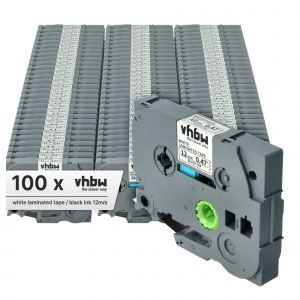 vhbw 100x Rubans remplacement pour Brother TZE-231, TZ-231 pour imprimante d'étiquettes 8m x 12mm Noir sur Blanc - Neuf
