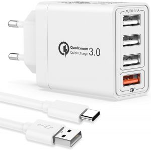 Chargeur USB Multiple avec Câble Type C,Prise USB Multiple 4 Ports 33W Chargeur Rapide USB QC3.0 Chargeur Multi USB Adaptateur Secteur USB Chargeur Rapide pour iPhone 16 15 Plus,iPad,Samsung S24/S23 - Neuf