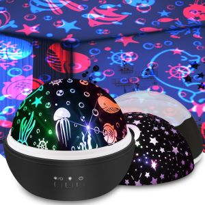 Kalanka-Veilleuse Bebe, Veilleuse Etoile Projection Rotation Lampe Projecteur Led Enfant Et 8 Couleurs Lampe Projection B&eacute;b&eacute; Pour Anniversaire, Cadeau Bebe, Cadeau Fille - Noir - Neuf