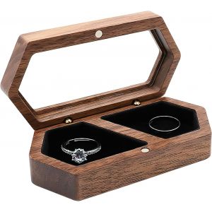 Mevronisshop-Bo&icirc;te &Agrave; Bagues En Bois De Noyer Pour Mariage Et Fian&ccedil;ailles - Support Int&eacute;rieur En Velours Doux - Noir - Neuf