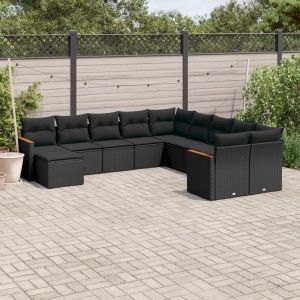 Prolenta Premium - Salon De Jardin 11 Pcs Avec Coussins Noir R&eacute;sine Tress&eacute;e - Neuf