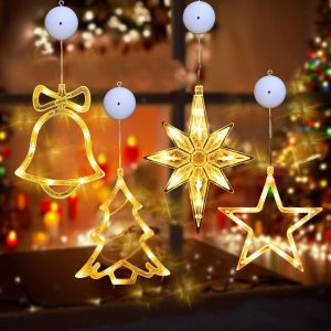 Cheng-4 Pi&egrave;ces Lustre Ventouse De No&euml;l,Guirlande Led D&eacute;coration Fen&ecirc;tre De No&euml;l,Rideau Lumineux Led Pour La D&eacute;coration De No&euml;l,D&eacute;coration De Fen&ecirc;tre,Alimentation Par Batterie - Neuf