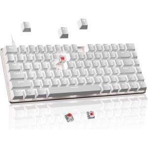 Clavier Mécanique De Jeu Remplaçable À Chaud, Interrupteur Rouge Filaires À 82 Touches Clavier Compact Ergonomique Rétroéclairé Par Led Blanche Anti-Fantômes Pour Pc Windows Et Mac Ps4 Gamer, Blanc - Neuf