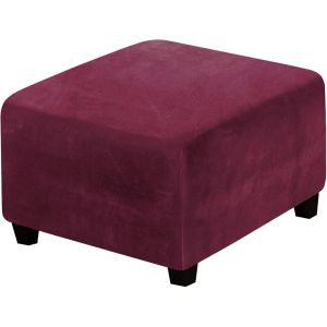 Housses De Pouf Carrées, Housses De Protection Pour Repose-Pieds Carrés, Housses De Rangement Extensibles Avec Élastique En Bas, En Velours Véritable, Bordeaux - Neuf