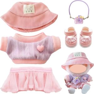 KALANKA-Lot de 5 vêtements de poupée en peluche de 17 cm avec chapeau, vêtements, jupe, chaussures, appareil photo pour garçons et filles, cadeaux (sans poupée) - Neuf