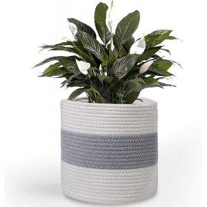 Eryi-Panier À Plantes D'intérieur, Pot De Fleurs Tissé, Cache Pot À Plantes En Corde De Coton, Décoration Intérieure Panier De Rangement Pour Jouets Vêtements Diamètre 20 Cm - Neuf