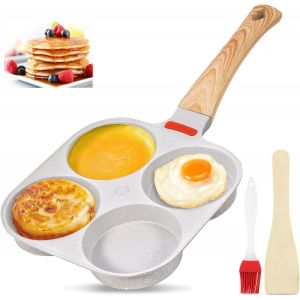 Kalanka-Poêle À ?ufs Au Plat, Poêle À Crêpes Induction 4 Trous Avec Brosse En Silicone Spatule En Bois, Poêle En Aluminium Antiadhésive Facile À Nettoyer Pour Le Petit Déjeuner ?uf Au Plat Hamburger, - Neuf