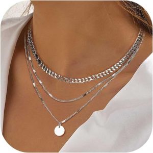 Kal-Lot 3 Colliers Or Pour Femme 18 Carats Collier Multicouche Pendentif Pour Femme Collier Ras Collier Chaîne Boho Colliers Argent Femme Ensemble Chaîne Femme Bijoux - Neuf
