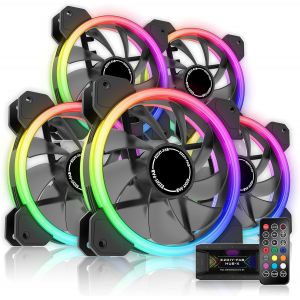 ChenQuanSarl-Ventilateurs &Agrave; Double Anneau Rgb 120Mm,5V Sync Carte M&egrave;re,Vitesse R&eacute;glable,Ventilateur Rgb Sync Avec Moyeu De Ventilateur X Et Remote-5 Pack - Neuf