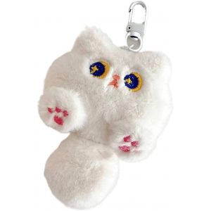 KAL-Porte-Clé, 10 Cm, Compagnon En Peluche, Avec Anneau Pour Porte-Clés, Trousseau De Clés, Porte-Clés En Peluche Idéal Comme Cadeau Pour Hommes, Femmes Et Enfants (Style Chat Blanc) - Neuf