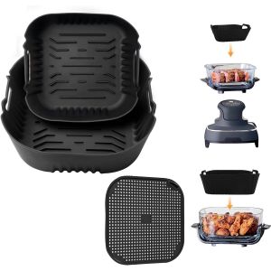 3 Pièces Moules Silicone Et Grille Anti Projection En Silicone Pour Ninja Crispi Friteuse À Air Fn101Eusg, Air Fryer Accessoires Pour Friteuse À Air Ninja Fn101Eu[Z83] - Neuf