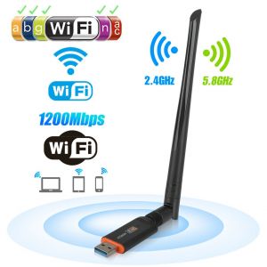 Adaptateur réseau Wifi USB sans fil 1200Mbps, Dongle double bande avec antenne 802.11AC - Neuf