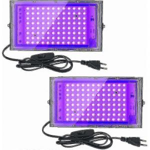 2pcs 100w Uv Led Projecteur Noir,Ip65 Étanche,Lampe Led Ultraviolette,Éclairage D'effet Pour Aquarium,Fête,Peinture Au Néon,Affiche Fluorescente - Neuf