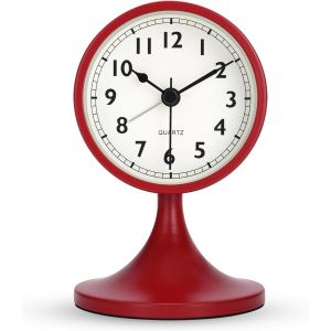 Metal Reveil Analogique sans Tic-tac, Fonction Snooze, avec Lumi&egrave;re de Nuit, Vintage Blanc Horloge de Chevet Silencieuse pour Bureau Chambre Table 12.5cm - Neuf