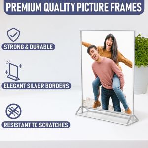 Cadres Photos Argent Double Face A6 - Pack De 6 - Porte-Numéros De Table Argent En Acrylique, Chevalets De Table Transparents Pour Affiche, Porte-Menus, Cadres Photos ¿ - Neuf