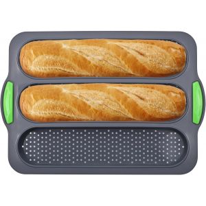 Jexnovashop-Moule &Agrave; Pain En Silicone, Moule &Agrave; Baguette, Plateau &Agrave; Baguette &Agrave; 3 Compartiments, Moule Antiadh&eacute;sif, Moule Perfor&eacute;, Adapt&eacute; &Agrave; La Cuisson En Cuisine - Neuf