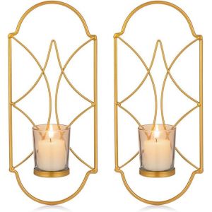 Lot de 2 bougeoirs muraux en métal pour bougie chauffe-plat, pour décoration murale, chambre, salle de bain, salon - Neuf