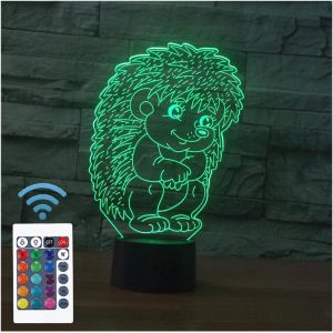 Hérisson 3d Illusion Veilleuse Jouets,Décor De Maison Led Lampe De Chevet Table,Tactile & Télécommander 16 Couleurs,Cadeau D'anniversaire De Noël Pour Filles Garçons Enfants Amis Et Famille - Neuf
