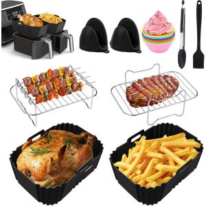 Accessoire Air Fryer,14 PCS Silicone Moule Air Fryer ,Accessoires pour Ninja Dual Foodi AF400EU AF300EU & Friteuse &agrave; Air Double 7,6 L-9,5 L (Dual Noir) - Neuf