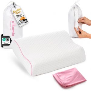 Oreiller De Voyage Oreiller De Camping - Mousse &Agrave; M&eacute;moire De Forme Avec Housse En Coton Suppl&eacute;mentaire - Sac Inclus (35 X 30 X 10/8 Cm Blanc) - Neuf