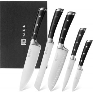 Jexnovashop-Ensemble De Couteaux 5 Pi&egrave;ces, Ensemble De Couteaux De Cuisine Avec Couteau De Chef, Couteau &Agrave; Pain, Couteau Santoku, Couteau &Agrave; &Eacute;plucher Et Couteau Multifonction, Jeu De Couteaux - Neuf