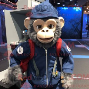 Costume De Mascotte Redbrokoly De Singe Bleu Marine Habill&eacute; Avec Un Sweat &Agrave; Capuche Et Des Sacs &Agrave; Dos - Neuf