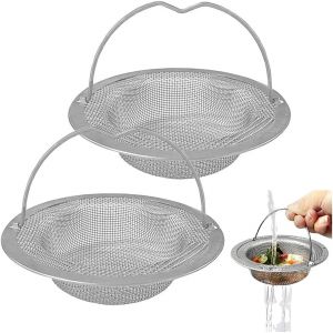 JGD-Filtre Evier, 2PCS Grille Evier Cuisine, Grille evier cuisine avec poign&eacute;e de transport, Acier inoxydable bonde evier cuisine, Protection contre le blocage, Bouchon Evier Cuisine en Acier Inoxyda - Neuf